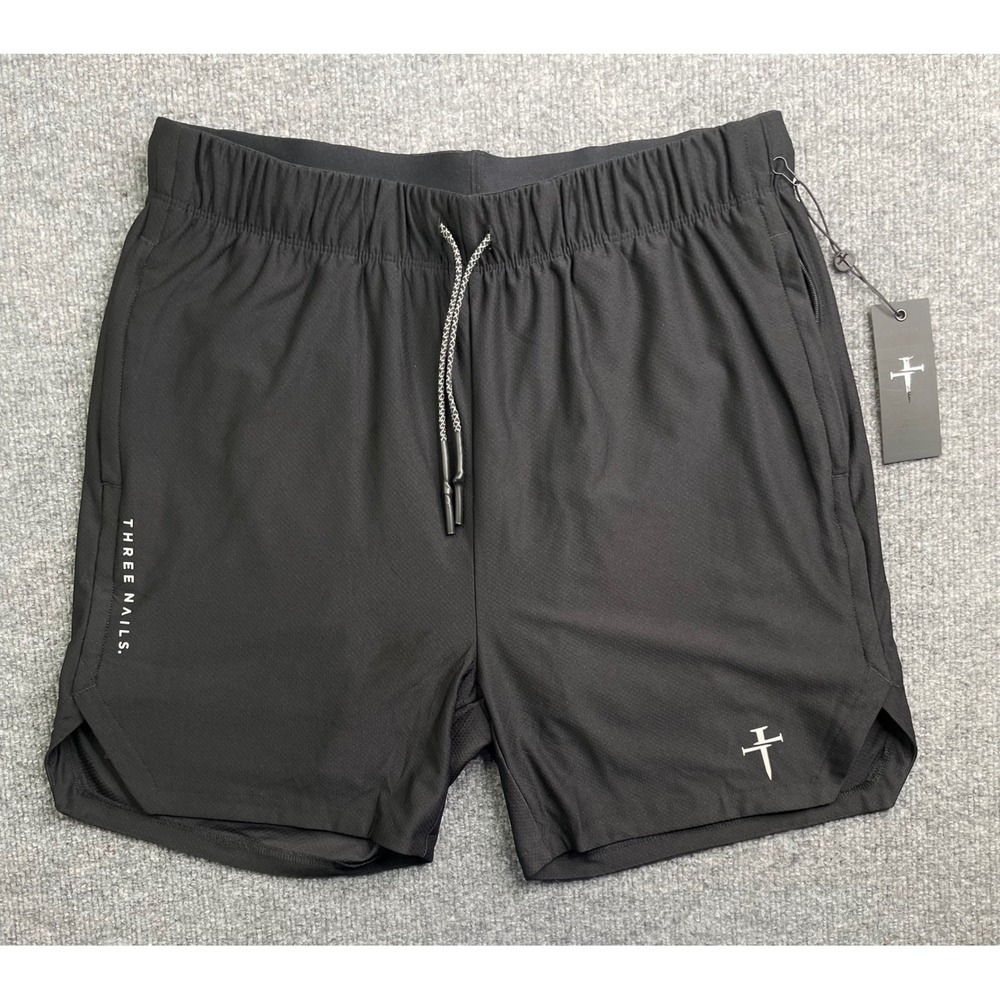 Three Nails Athletic Shorts Mens Large Black Built In Liner Cross Logo Training